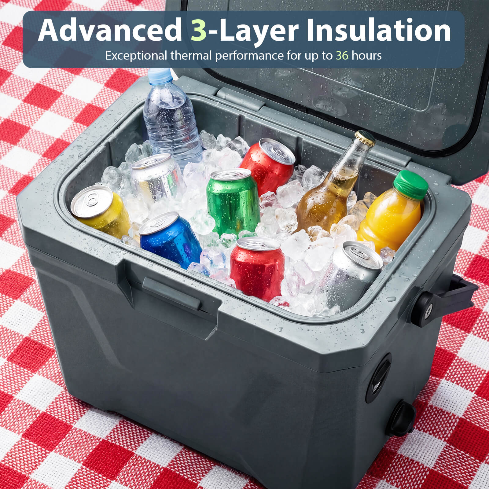 Costway 21 QT Hielera Portátil Aislada, Carcasa Rígida con 2 Portavasos, Gris 5