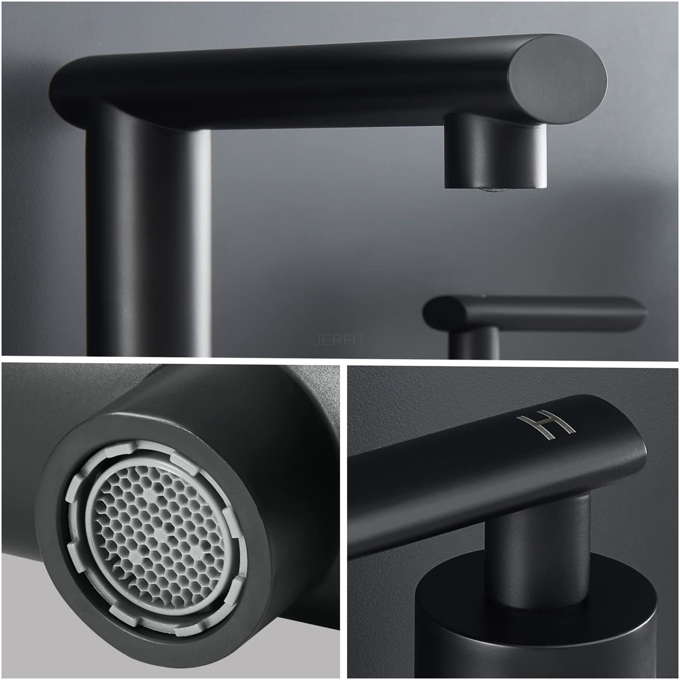JERFIT 8-inch Widespread Bathroom Faucet Matte Black, 2-Handle Modern Waterfall Vanity Sink Faucet with Pop-Up Drain & Lead-Free Hoses