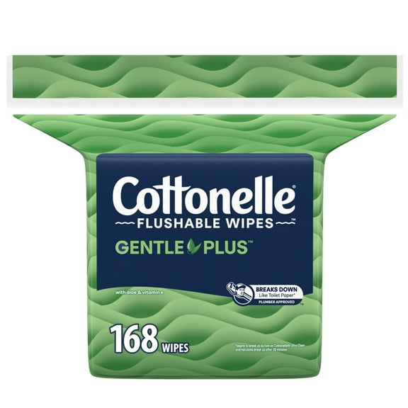 Cottonelle GentlePlus Flushable Wet Wipes with Aloe & Vitamin E, 1 Refill Pack, 168 Wipes Per Pack, Packaging May Vary