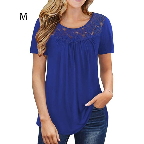 Blusa de encaje con manga y túnica plisada Minnieouse para mujer Azul METRO