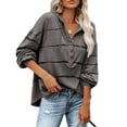 thumbnail image 3 of Tops de manga larga con cordón,Blusa Blusa con estampado de rayas en V de manga larga Blusa con botones para mujer Calidad inigualable, 3 of 6