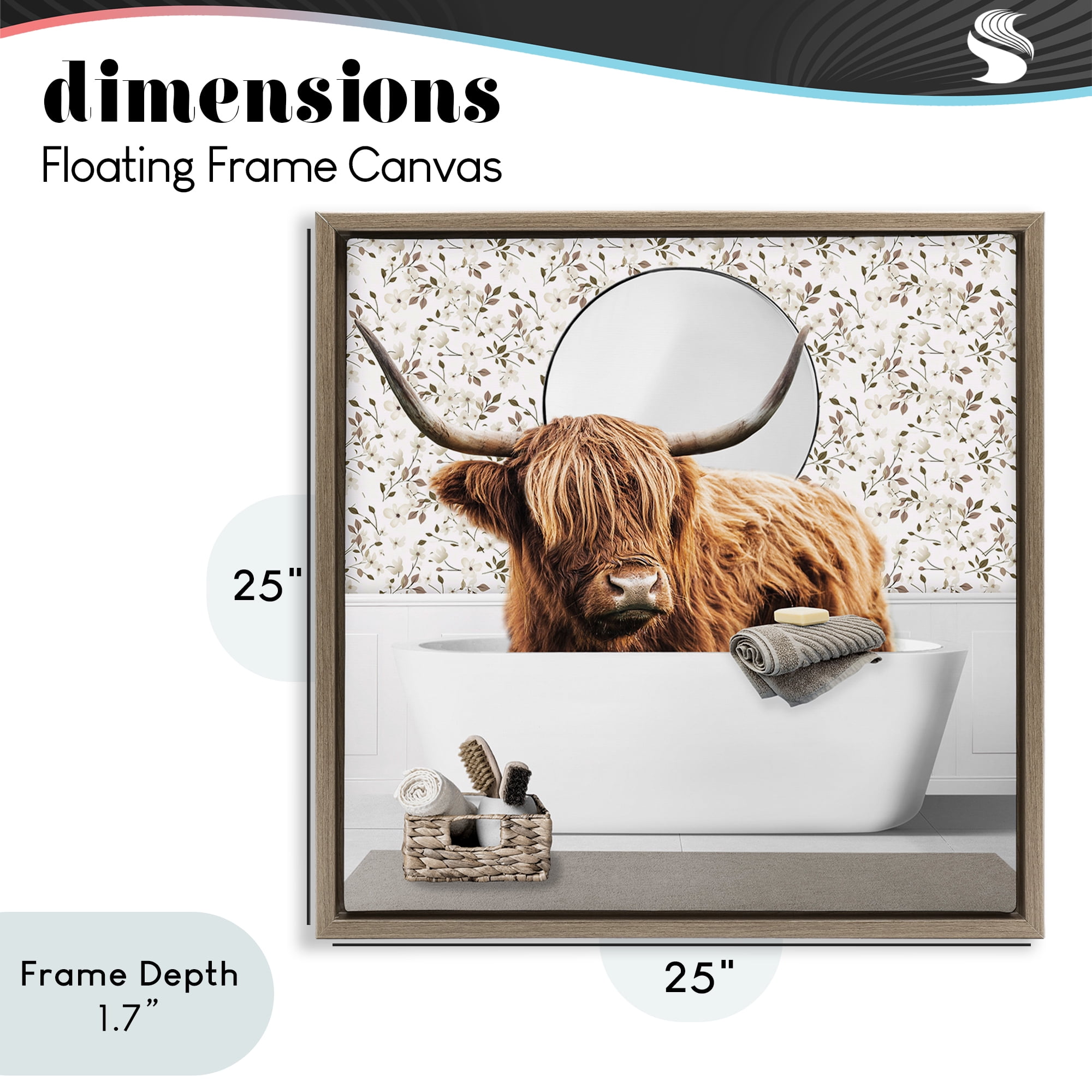 Stupell Industries Boho Cattle Bath Time Brown Framed Floater Canvas Wall Art, design by CAD Designs