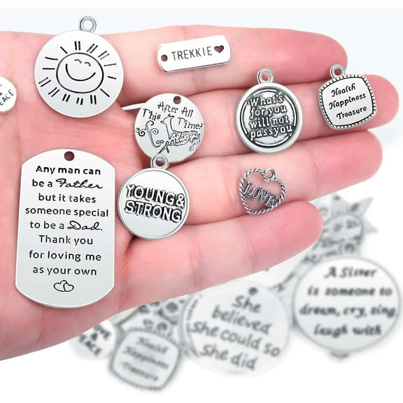 350Pcs  Word Charms Pendants, SourceTon Engraved Motivational Charms with Split Rings for DIY Necklaces, Bracelets, Bangles, Key Chains