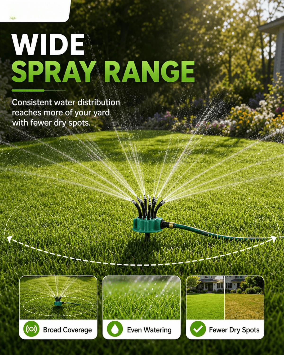 Multi-Directional Lawn Sprinkler Precision Garden Irrigation with Flexible Spray Nozzles Rotating Multi-arm Roof Cooling System Flower Shape Head Water Spray Head for Hose Yard Grass