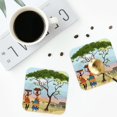 thumbnail image 4 of Rateoe African Women Drawing Drink Coasters Set of 4 Leather Coasters Spill Protection for Table Desk,Durable and Non Slip Leather Coaster ,4 Inches Drink Mats-Square, 4 of 6