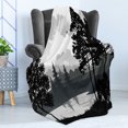 thumbnail image 4 of Lake Forest Soft Flannel Fleece Throw Blanket, Forest Tree River and Flying Bird Silhouettes Landscape, Cozy Plush for Indoor and Outdoor Use, 50" x 60", Grey Taupe Grey, by Ambesonne, 4 of 5