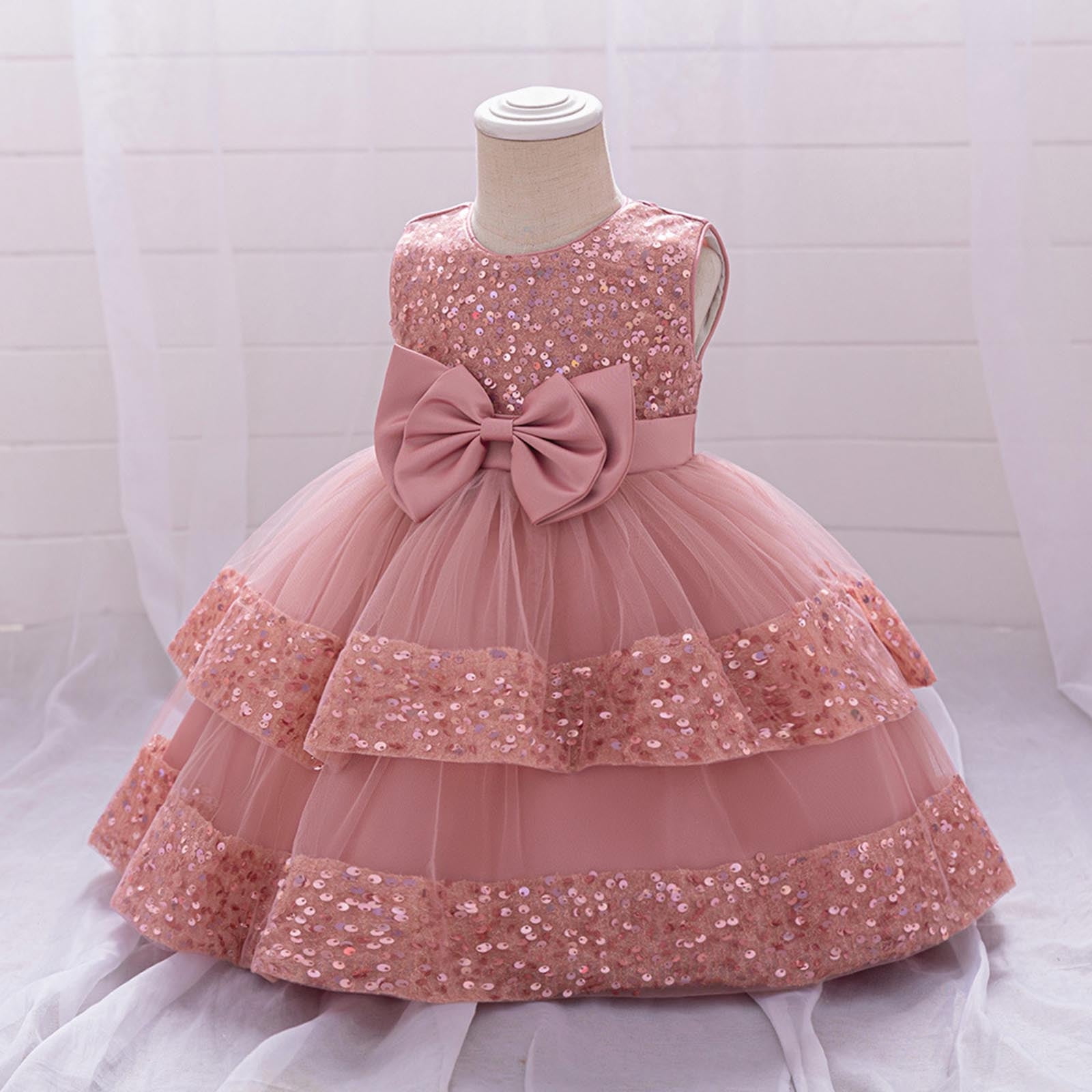 Baby Girl Pageant Dress Sleeveless Sequins Princess Dress Toddler Flower Wedding Birthday Party Gown Dresses 6 Months-3 Years