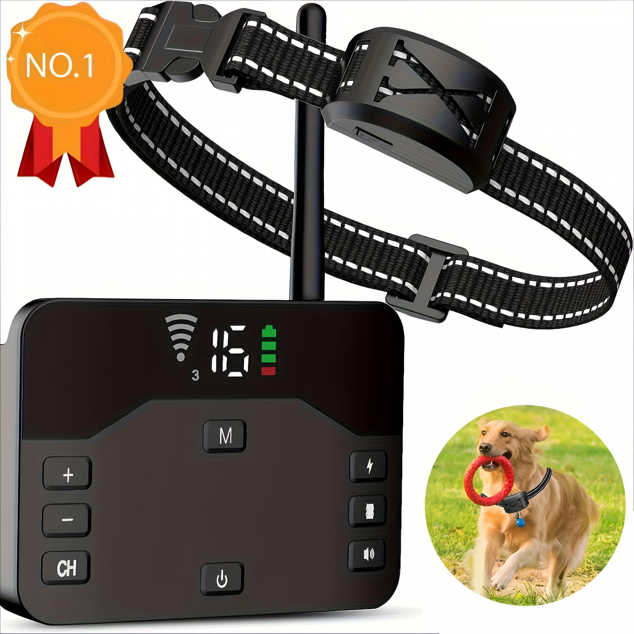 GJX Upgraded Wireless Dog Fence System with 9-Level Remote Control for Three Dog Leashes, Electric Dog Fence and Training Collar, Adjustable Wireless Dog Boundary Containment System