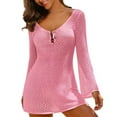 thumbnail image 2 of Antqov Swimsuit Coverup for Women, Openwork Texture Knit V Neck Long Sleeve Cover Ups for Swimwear, Beach Bathing Suit Cover Up Sun Protection Dress, 2 of 8