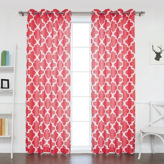 Quality Home Oxford Basketweave Reverse Moroccan Print Curtains – Stainless Steel Nickel Grommet Top – Cardinal Red – 52"W x 108"L - (Set of 2 Panels)