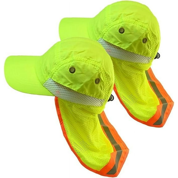2-Pack Hi-Vis Reflective Work Safety Baseball Cap High Visibility Hat With Mesh Neck Flap