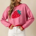 thumbnail image 4 of BOOMNY Women's Sweaters Long Sleeve Sweaters for Women Strawberry Embroidery Crewneck Warm Knit Pullover Trendy Tops 2025 Fall Winter Knitwear, 4 of 9