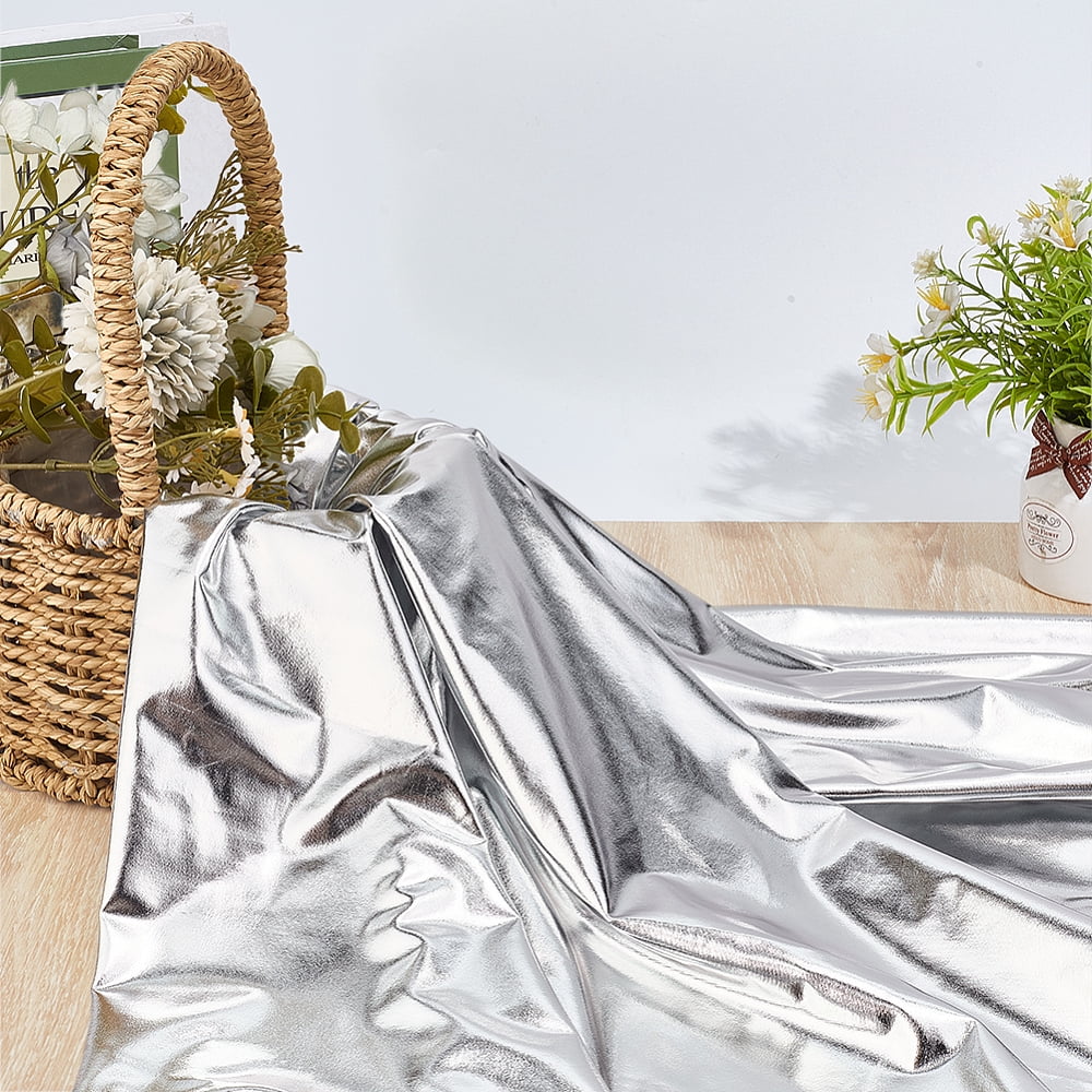 Silver Metallic Stretch Fabric 2.2 Yards x 59 Inch Metallic Foil Spandex Material Shiny Iridescent Stage Performance Fabric
