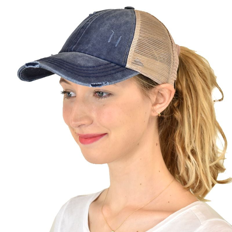 Women Ponytail Baseball Cap High Bun Ponycap Messy Adjustable Sport Mesh Sun Hat 