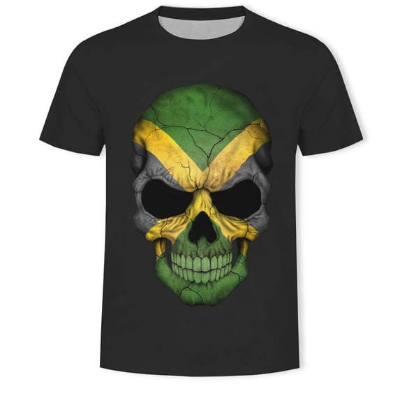 Unique National Flag Design Skull Print Men's Short Sleeve T-Shirt 3D Novelty Skull Cool Skeleton Graphic Tshirt Summer Fashion Top Tee