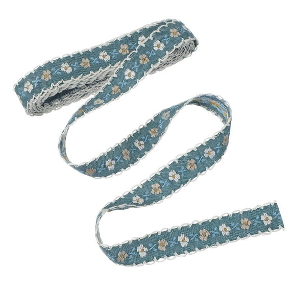 3 Yards Jacquard Ribbon Trim, 0.71 Inch Floral Embroidered Ribbon for Sewing DIY Clothing Bowknot Bag Gift Wrap, Cyan