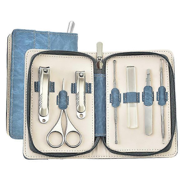 7-piece Manicure Set - Stainless Steel Nail Set For Men And Women With Case,blue