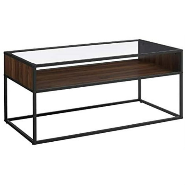 Walker Edison Jersey Urban Box Frame Glass Top Coffee Table - Dark Walnut