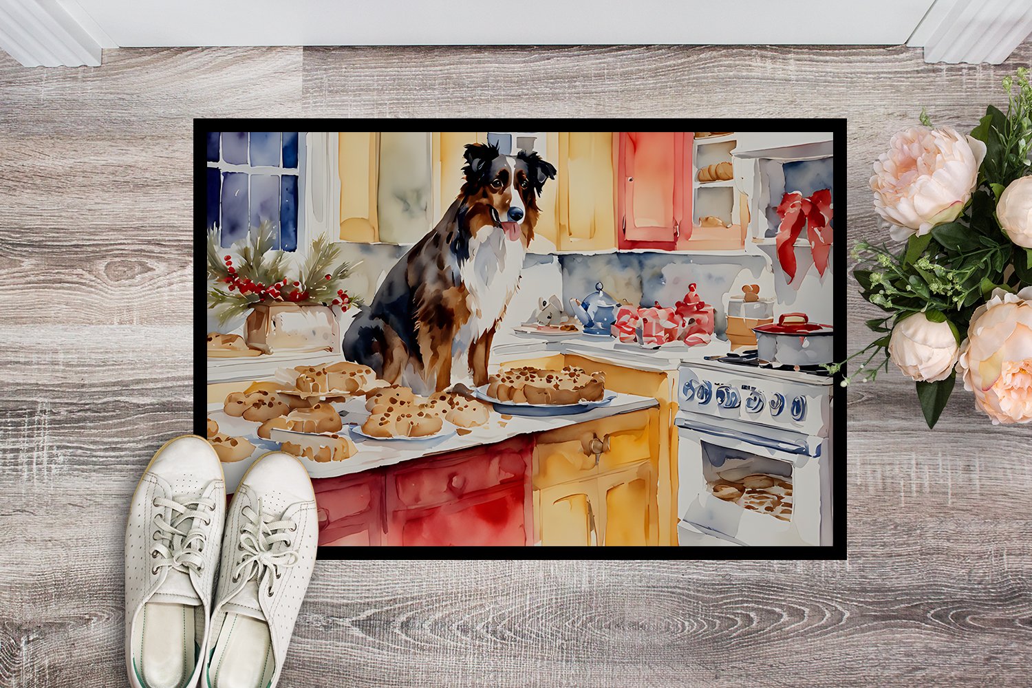 Carolines Treasures DAC3719MAT 18 x 27 in.  Australian Shepherd Christmas Cookies Doormat