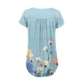thumbnail image 6 of JTZGDY Floral Shirts for Women Loose Fit Vintage Graphic Summer Short Sleeve Henley Tops Trendy Oversized Dressy Casual Flowy Tunic Blouse to Hide Belly for Leggings Light Blue M, 6 of 7