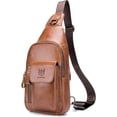 thumbnail image 1 of BULLCAPTAIN Bolso Cruzado de Cuero Genuino para Hombre, Mochila Cruzada con Correa Ajustable, Cierre de Zíper, Marrón, 1 of 7