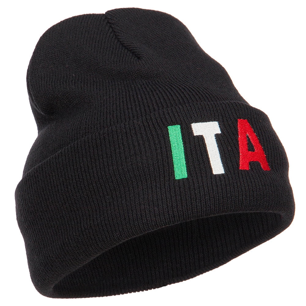 Italy ITA Flag Embroidered Long Beanie - Black OSFM