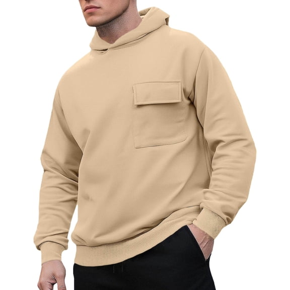 Plain Pullover Hoodie Mens Casual Fall Winter Hooded Sweatshirt with Pocket Long Sleeve Trendy Tops (XL, Khaki)