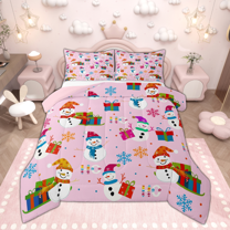 Manfei Kids Colorful Snowman Bedding Comforter Set for Girls, Kawaii Snowflakes Gifts Twin Comforter Sets, Merry Christmas Bedding Set, Lightweight Room Decor, Reversible 2 Pieces