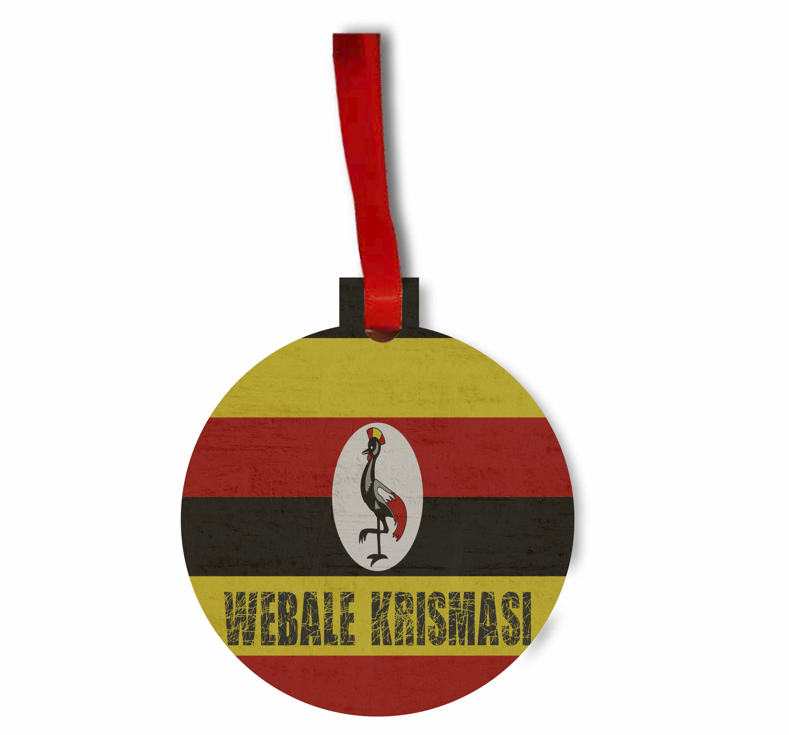 Uganda Flag ale Krismasi Flat Round Shaped Hardboard Hanging