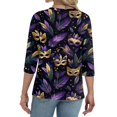 thumbnail image 5 of Mardi Gras Shirts Womens Mask Print Glitter V Neck Graphic Tee Carnival 3/4 Sleeve Green Blouse Black 3XL, 5 of 5