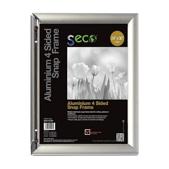 Seco Front Load Easy Open Snap Poster Frame 24" x 36" Silver Anodised Aluminium (SN2436-SV)
