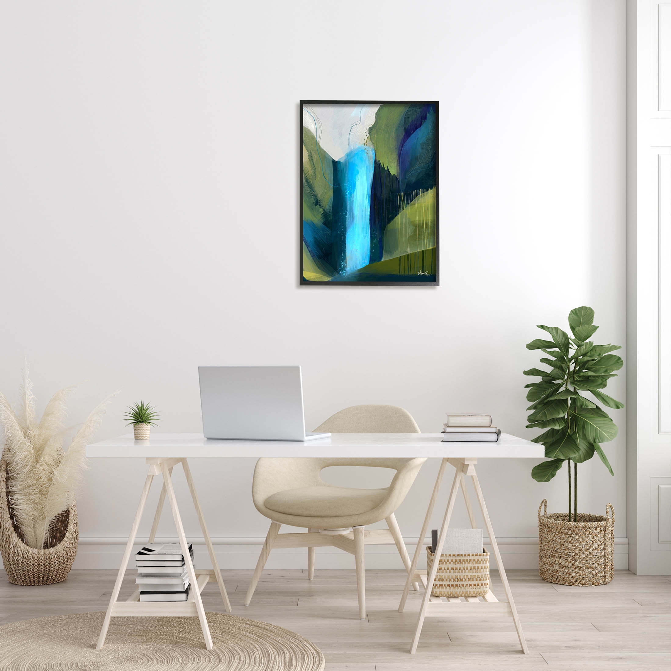 Abstract Waterfall Layered Landscape Abstract Graphic Art Black Framed Art Print Wall Art