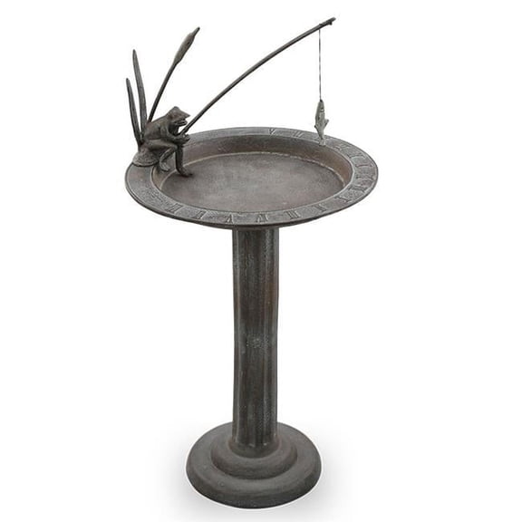 Fishing Frog Verdigris Green Metal Birdbath
