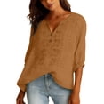 thumbnail image 3 of 2026 Embroidered Linen Tops for Women 3/4 Sleeve Boho Peasant Shirts Casual Gauze Clothes for Summer Beach,Yellow,3XL, 3 of 8
