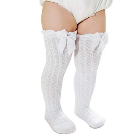 

Kids Socks Solid Color Cotton Stockings Long Tube Socks with Bowknot for Spring Summer Pink/Gray