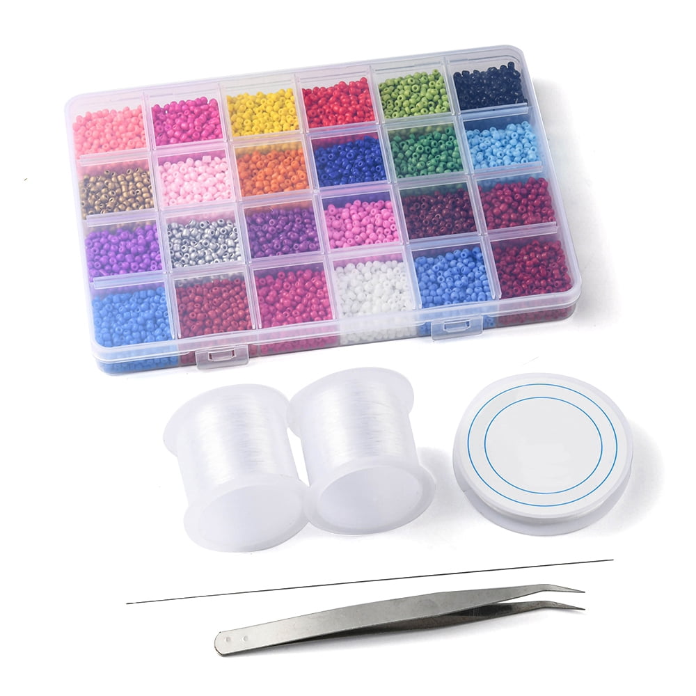 DIY Bracelet Making Kit Including Glass Seed Round Beads Beading Needle Elastic Thread Tweezers Mixed Color Beads: 3mm Hole: 1mm 288G/set