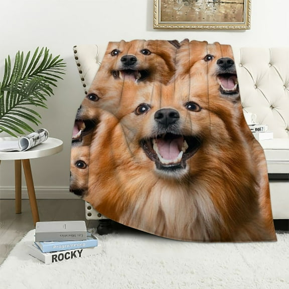 BCIIG Pomeranian Blanket for Kids Adults, Pomeranian Animal Pattern Dog Blanket Pomeranian Gift for Pomeranian Lovers,Double Sided Blanket  Throw Print Flannel  40x50in