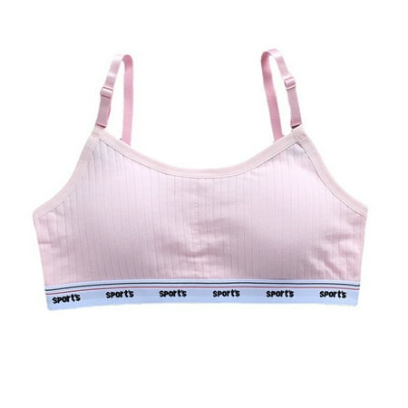 

HOTYA Children Girls Spaghetti Strap Bra with Chest Pad Ribbed Plain Solid Color Letters Bralette Sling Vest Sports Training Underwear Crop Top Undercloth