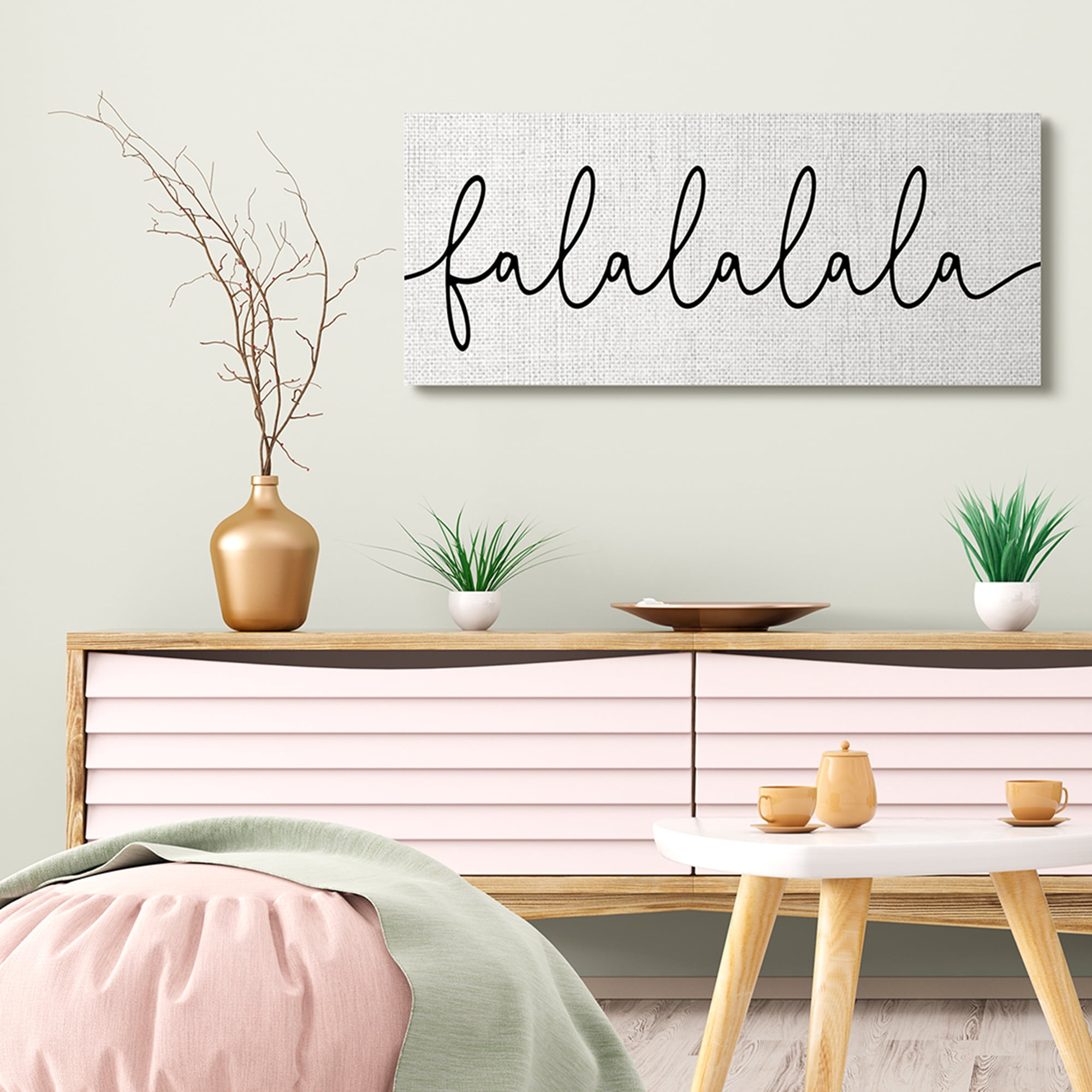 Stupell Industries Falalalala Holiday Phrase Minimal Black White Text Canvas Design by Daphne Polselli