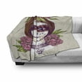 thumbnail image 3 of Sugar Skull Soft Flannel Fleece Blanket, Portrait of a Young Girl with Gothic Day of the Dead Makeup Ink Painting Style, Cozy Plush for Indoor and Outdoor Use, 50" x 70", Multicolor, by Ambesonne, 3 of 6