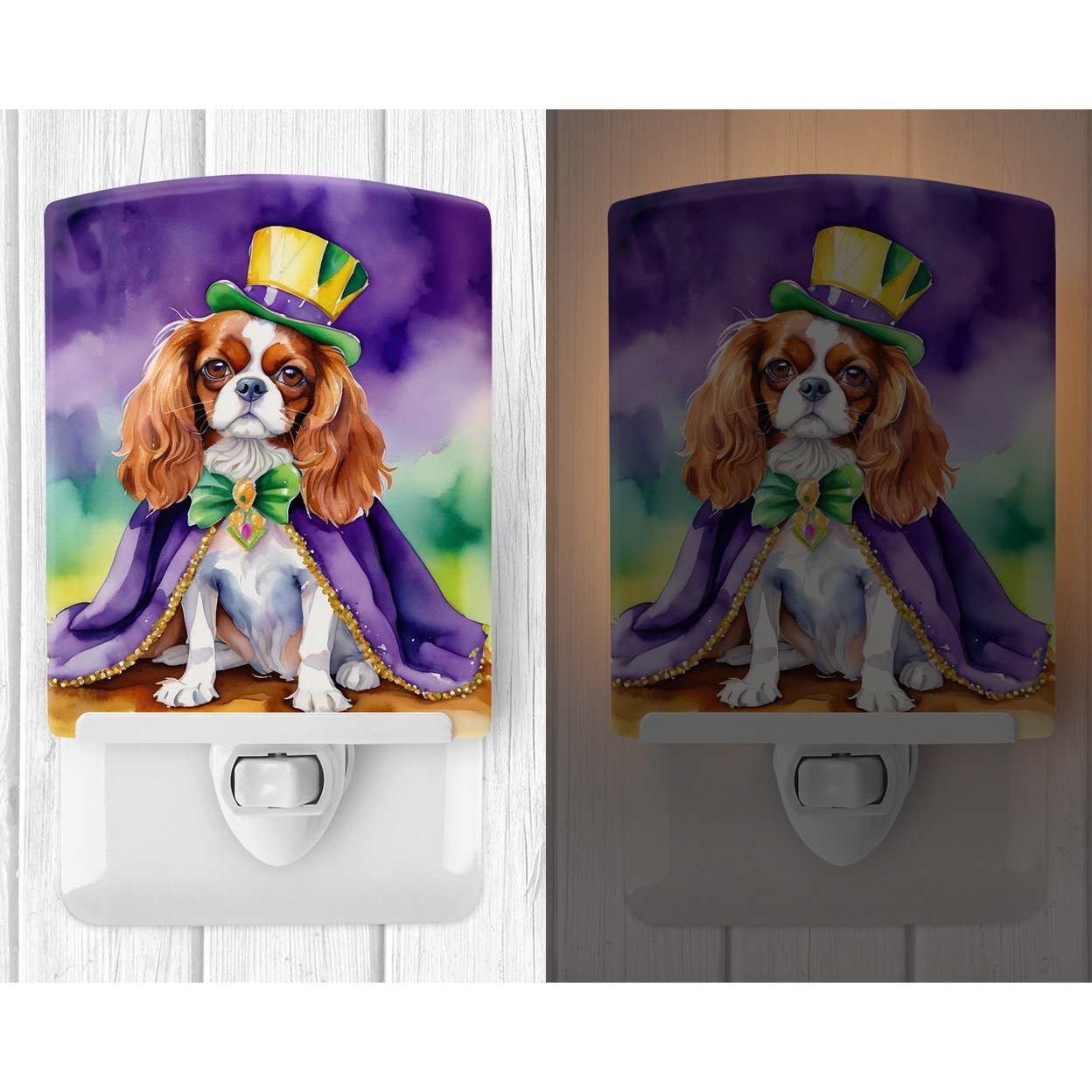 Cavalier Spaniel King of Mardi Gras Ceramic Night Light 4 in x 6 in