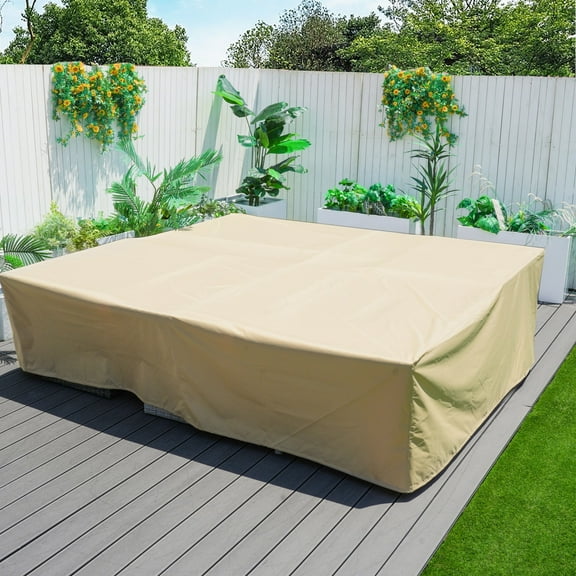 Waterproof Square Patio Furniture Cover for Dining & Sofa Sets – UV & Fire-Resistant, Beige