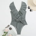 thumbnail image 2 of Women's Bikini Swimsuit Ruffles Two Pieces Bikini Set, Gray Green M, 2 of 5