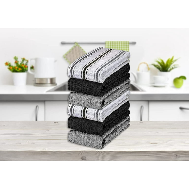 DecorRack 6 Large Kitchen Towels 100 Cotton 16 x 27 inches White Black and Grey 6 Pack Walmart