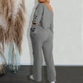 thumbnail image 4 of successthop 2 Piece Lounge Set Women Ripped Off Shoulder Long Sleeve Crewneck Sweatshirt and Sweatpant Solid Sportwear, 4 of 7