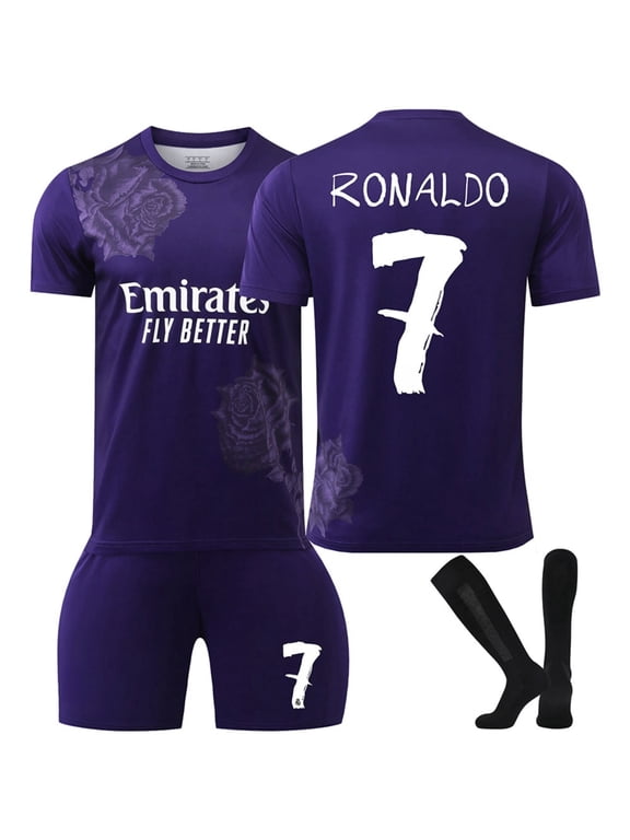 24/25 Purple Rose Pattern Activewear Soccer No.7 Ronaldo Fans Training Football Jersey Athletic Outfit Sets