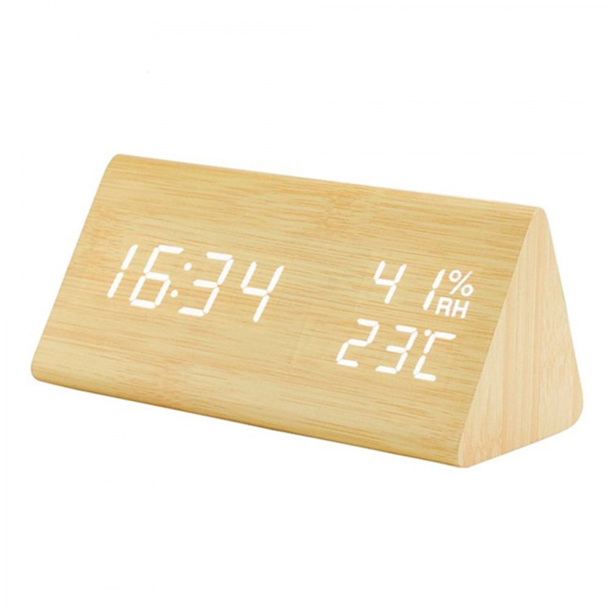 TIMPCV Wooden Alarm Clock, Smart LED Digital Clock for Bedroom/desks