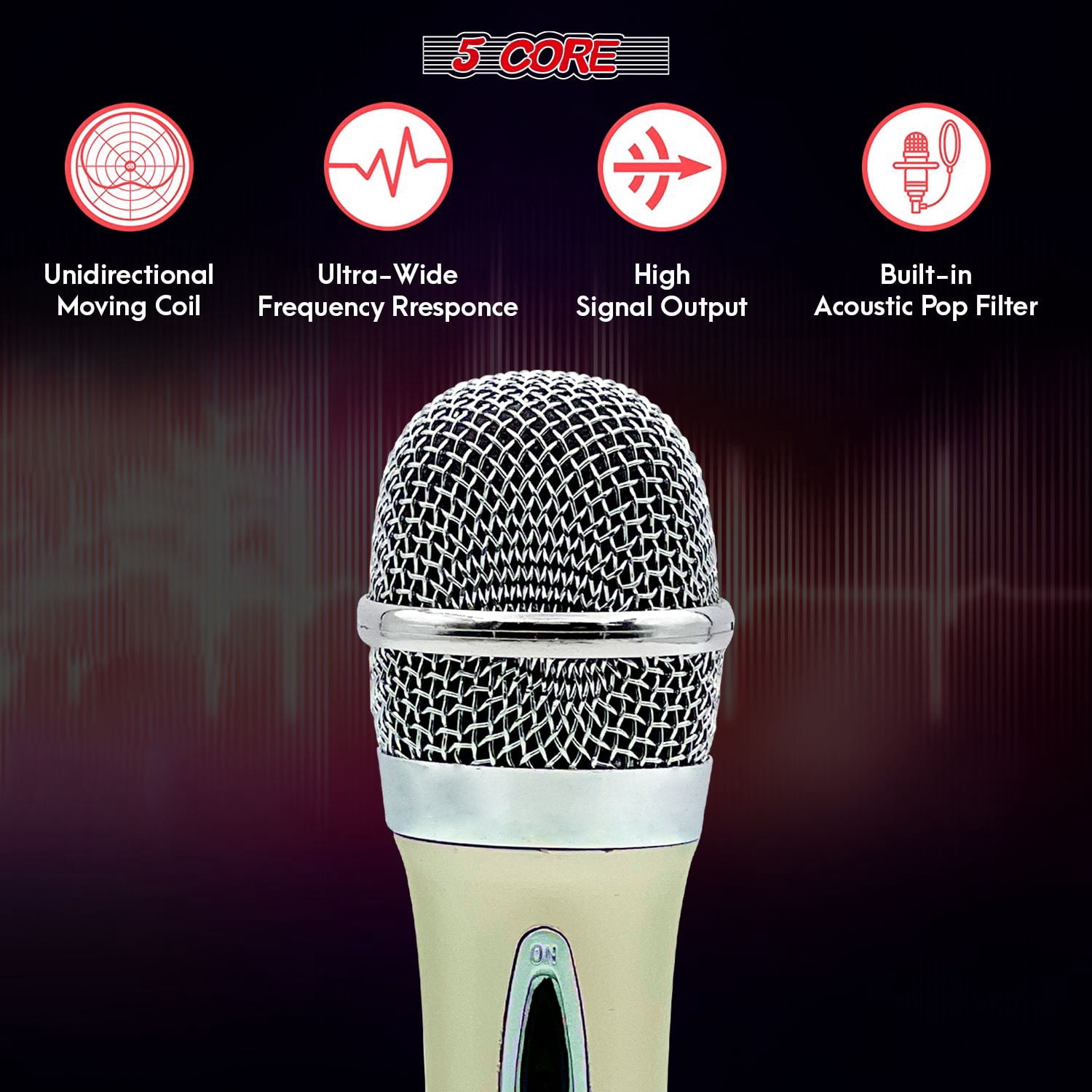 Microphone Dynamic Vocal Handheld Mic Cardioid Unidirectional Microfono w On Off Switch + XLR Audio Cable for Singing Karaoke Public Speaking & Parties - PM 286 WH