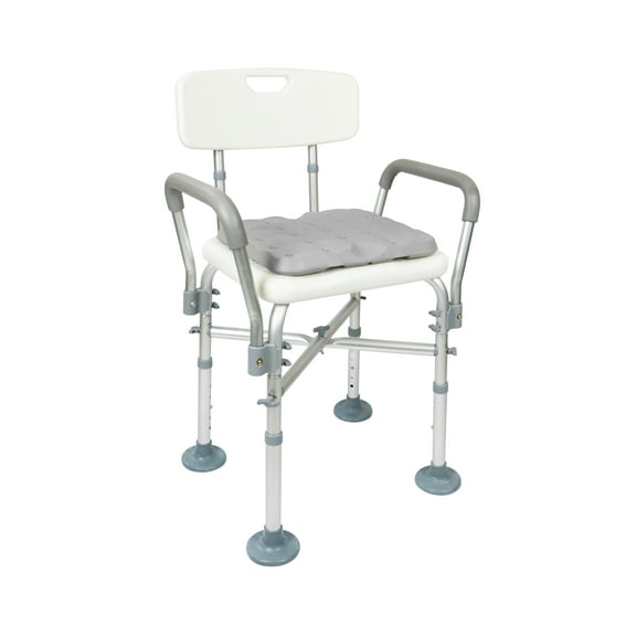 KMINA - Shower Chair (330 lbs) with Double Reinforced Crossbar and Cushion, White - Made in Europe