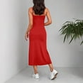thumbnail image 6 of Simua Women's Summer Fashion Dress Sexy Spaghetti Strap Split Solid Color Backless Slim Midi Dress, 6 of 9